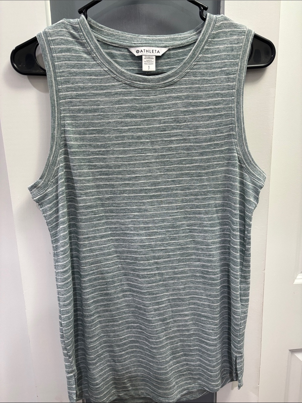 Athleta Mint Green and White Striped Sleeveless Tank
